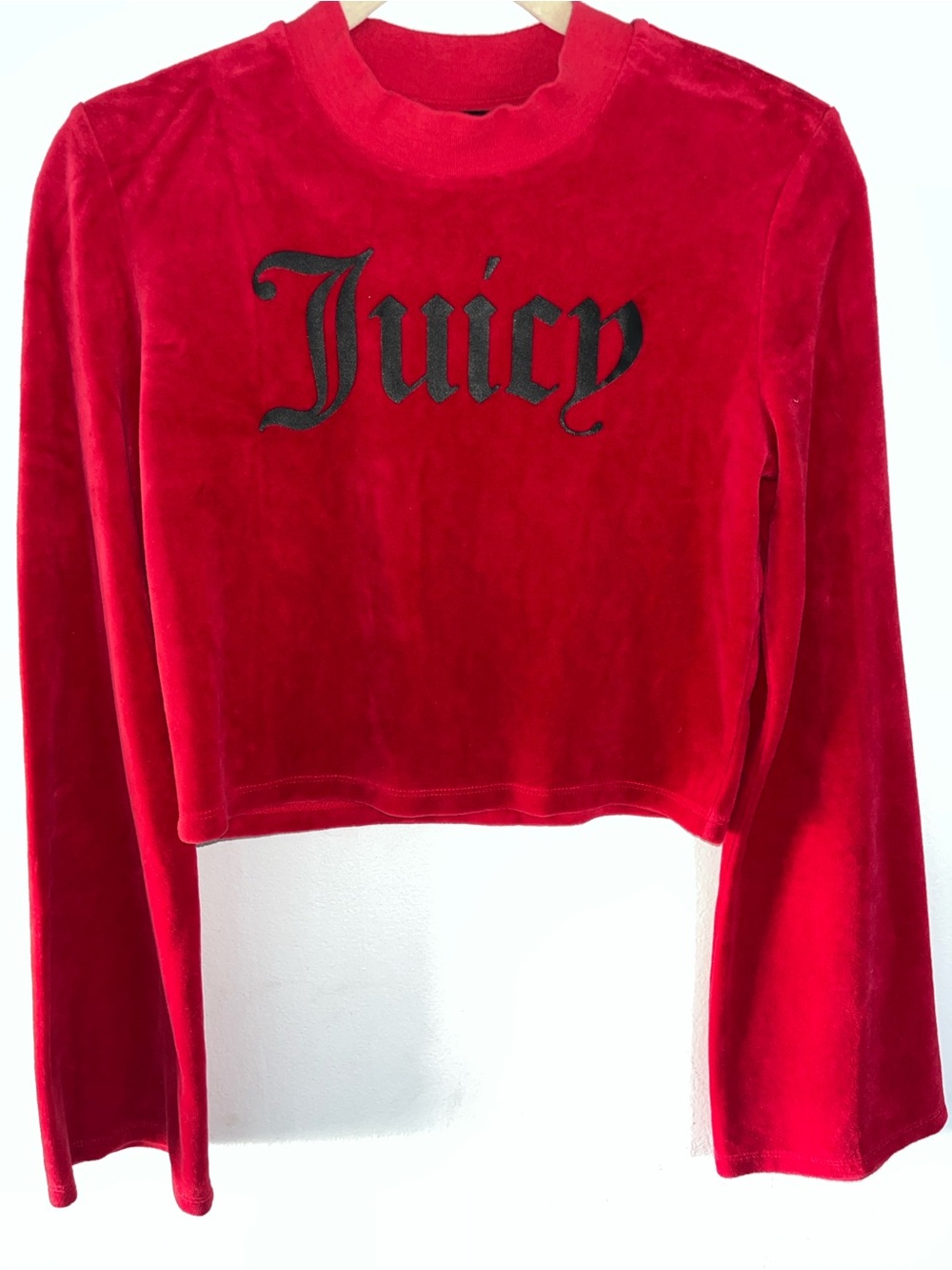 Juicy Couture Red Velour Cropped Long-Sleeve Top with Matching Pants